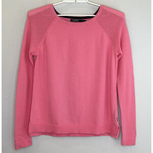 Lauren Ralph Lauren Pullover Sweater Womens Size XL Pink Mesh Long Sleeve Cotton